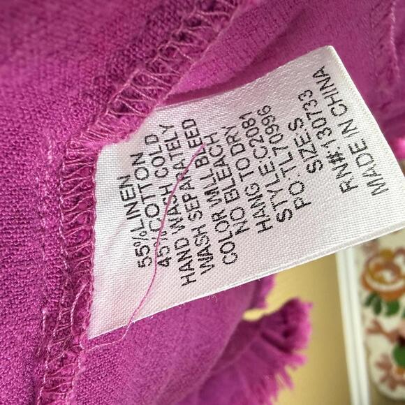 Umgee Magenta Oversized Tiered Babydoll Linen Blend Dress - Size - Small - Picture 4 of 7